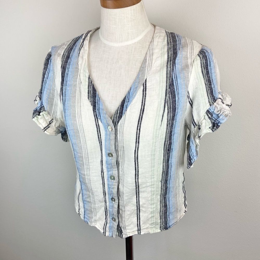 Drew Beverly Linen Button Down Ruffle Top - Picture 2 of 6